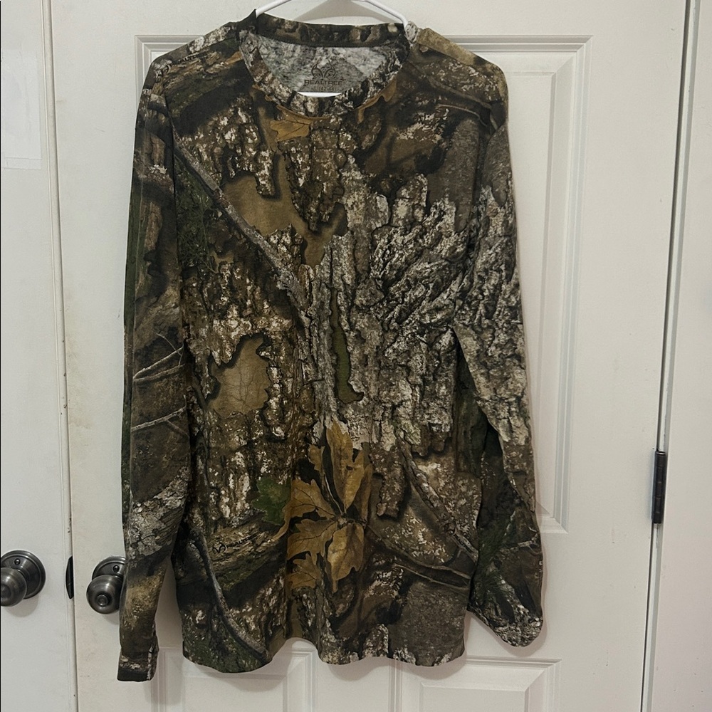 Realtree Camo Shirt Punk Camouflage Henley long sleeve T-shirt Y2K brown green